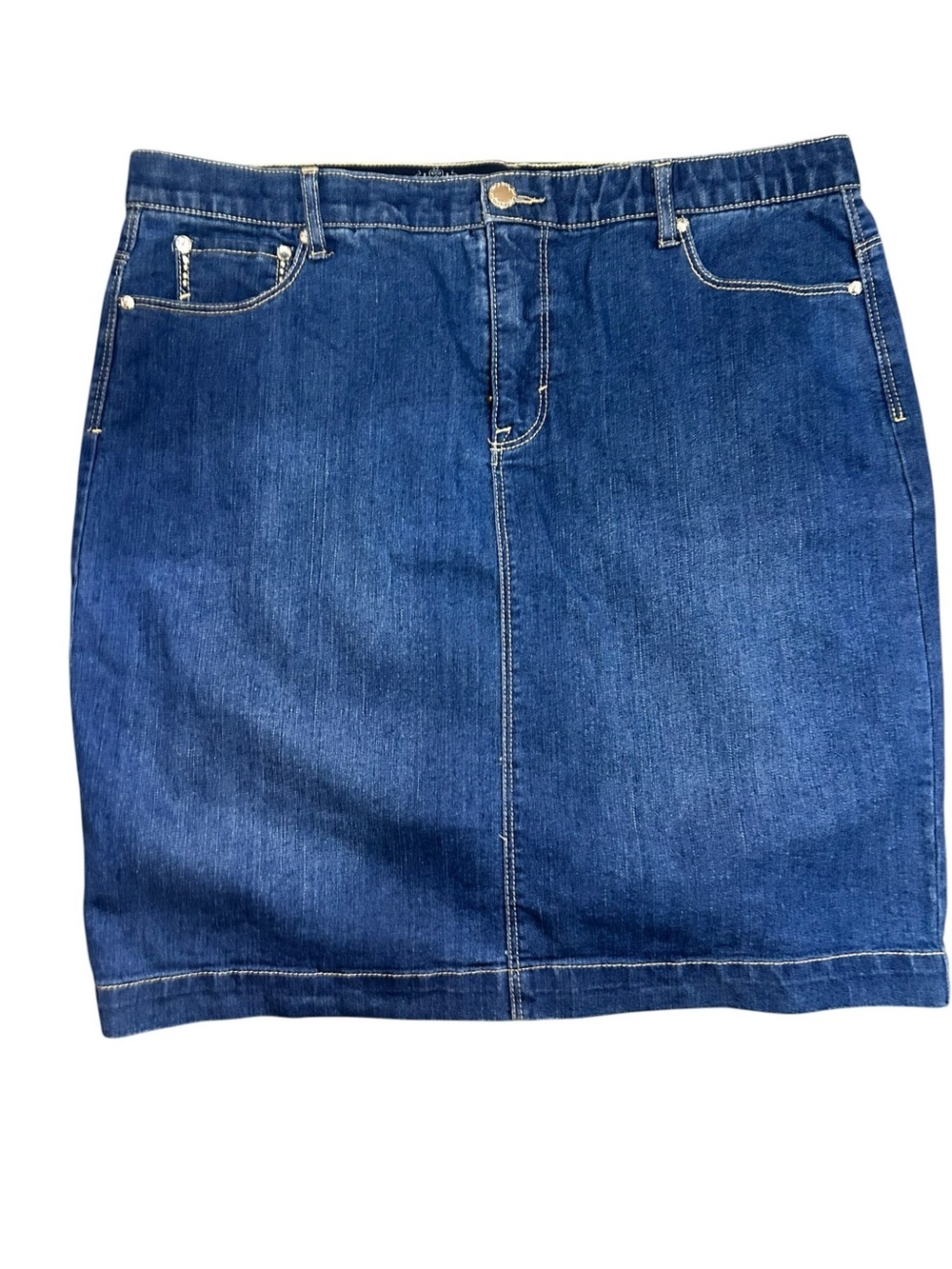 Style & Co Dark Wash Denim Mini Skirt with Rhinestone Pockets - Size 16